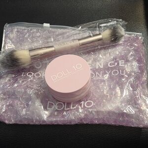 Doll 10 Pink Powder Brightening Treatment Powder and Double Ended Powder Brush